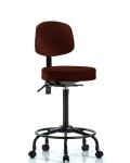 Vinyl Stool with Back - High Bench Height with Round Tube Base & Casters in Burgundy Trailblazer Vinyl VHBST-RT-T0-RC-8569