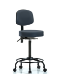 Vinyl Stool with Back - High Bench Height with Round Tube Base & Casters in Imperial Blue Trailblazer Vinyl VHBST-RT-T0-RC-8582