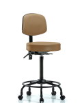 Vinyl Stool with Back - High Bench Height with Round Tube Base & Casters in Taupe Trailblazer Vinyl VHBST-RT-T0-RC-8584