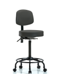 Vinyl Stool with Back - High Bench Height with Round Tube Base & Casters in Charcoal Trailblazer Vinyl VHBST-RT-T0-RC-8605