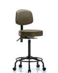 Vinyl Stool with Back - High Bench Height with Round Tube Base & Casters in Taupe Supernova Vinyl VHBST-RT-T0-RC-8809