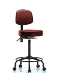 Vinyl Stool with Back - High Bench Height with Round Tube Base & Casters in Taupe Supernova Vinyl VHBST-RT-T0-RC-8815