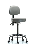 Vinyl Stool with Back - High Bench Height with Round Tube Base & Casters in Sterling Supernova Vinyl VHBST-RT-T0-RC-8840