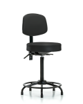 Vinyl Stool with Back - High Bench Height with Round Tube Base & Stationary Glides in Black Trailblazer Vinyl VHBST-RT-T0-RG-8540