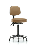 Vinyl Stool with Back - High Bench Height with Round Tube Base & Stationary Glides in Taupe Trailblazer Vinyl VHBST-RT-T0-RG-8584