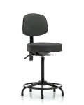 Vinyl Stool with Back - High Bench Height with Round Tube Base & Stationary Glides in Charcoal Trailblazer Vinyl VHBST-RT-T0-RG-8605
