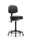 Vinyl Stool with Back - High Bench Height with Round Tube Base & Stationary Glides in Carbon Supernova Vinyl VHBST-RT-T0-RG-8823