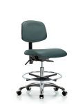 Vinyl Chair Chrome - Medium Bench Height with Chrome Foot Ring & Casters in Colonial Blue Trailblazer Vinyl VMBCH-CR-T0-A0-CF-CC-8546