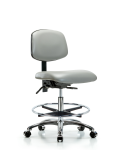 Vinyl Chair Chrome - Medium Bench Height with Chrome Foot Ring & Casters in Dove Trailblazer Vinyl VMBCH-CR-T0-A0-CF-CC-8567