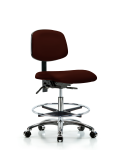 Vinyl Chair Chrome - Medium Bench Height with Chrome Foot Ring & Casters in Burgundy Trailblazer Vinyl VMBCH-CR-T0-A0-CF-CC-8569