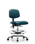 Vinyl Chair Chrome - Medium Bench Height with Chrome Foot Ring & Casters in Marine Blue Supernova Vinyl VMBCH-CR-T0-A0-CF-CC-8801