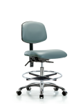 Vinyl Chair Chrome - Medium Bench Height with Chrome Foot Ring & Casters in Storm Supernova Vinyl VMBCH-CR-T0-A0-CF-CC-8822