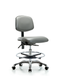 Vinyl Chair Chrome - Medium Bench Height with Chrome Foot Ring & Casters in Sterling Supernova Vinyl VMBCH-CR-T0-A0-CF-CC-8840