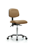 Vinyl Chair Chrome - Medium Bench Height with Casters in Taupe Trailblazer Vinyl VMBCH-CR-T0-A0-NF-CC-8584
