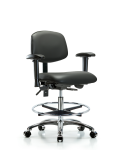 Vinyl Chair Chrome - Medium Bench Height with Adjustable Arms VMBCH-CR-T0-A1-CF-CC-8823