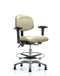 Vinyl Chair Chrome - Medium Bench Height with Adjustable Arms VMBCH-CR-T0-A1-CF-RG-8501