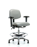 Vinyl Chair Chrome - Medium Bench Height with Adjustable Arms VMBCH-CR-T0-A1-CF-RG-8567