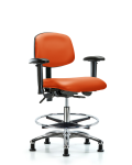 Vinyl Chair Chrome - Medium Bench Height with Adjustable Arms VMBCH-CR-T0-A1-CF-RG-8613