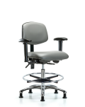 Vinyl Chair Chrome - Medium Bench Height with Adjustable Arms VMBCH-CR-T0-A1-CF-RG-8840
