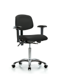 Vinyl Chair Chrome - Medium Bench Height with Adjustable Arms & Casters in Black Trailblazer Vinyl VMBCH-CR-T0-A1-NF-CC-8540