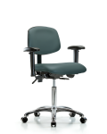 Vinyl Chair Chrome - Medium Bench Height with Adjustable Arms & Casters in Colonial Blue Trailblazer Vinyl VMBCH-CR-T0-A1-NF-CC-8546