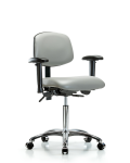 Vinyl Chair Chrome - Medium Bench Height with Adjustable Arms & Casters in Dove Trailblazer Vinyl VMBCH-CR-T0-A1-NF-CC-8567