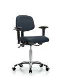 Vinyl Chair Chrome - Medium Bench Height with Adjustable Arms & Casters in Imperial Blue Trailblazer Vinyl VMBCH-CR-T0-A1-NF-CC-8582