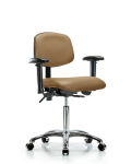 Vinyl Chair Chrome - Medium Bench Height with Adjustable Arms & Casters in Taupe Trailblazer Vinyl VMBCH-CR-T0-A1-NF-CC-8584