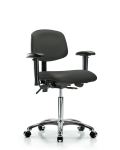 Vinyl Chair Chrome - Medium Bench Height with Adjustable Arms & Casters in Charcoal Trailblazer Vinyl VMBCH-CR-T0-A1-NF-CC-8605