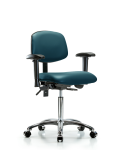 Vinyl Chair Chrome - Medium Bench Height with Adjustable Arms & Casters in Marine Blue Supernova Vinyl VMBCH-CR-T0-A1-NF-CC-8801