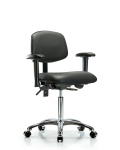 Vinyl Chair Chrome - Medium Bench Height with Adjustable Arms & Casters in Carbon Supernova Vinyl VMBCH-CR-T0-A1-NF-CC-8823