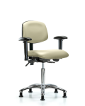 Vinyl Chair Chrome - Medium Bench Height with Adjustable Arms & Stationary Glides in Adobe White Trailblazer Vinyl VMBCH-CR-T0-A1-NF-RG-8501