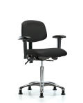 Vinyl Chair Chrome - Medium Bench Height with Adjustable Arms & Stationary Glides in Black Trailblazer Vinyl VMBCH-CR-T0-A1-NF-RG-8540