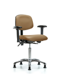 Vinyl Chair Chrome - Medium Bench Height with Adjustable Arms & Stationary Glides in Taupe Trailblazer Vinyl VMBCH-CR-T0-A1-NF-RG-8584