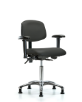 Vinyl Chair Chrome - Medium Bench Height with Adjustable Arms & Stationary Glides in Charcoal Trailblazer Vinyl VMBCH-CR-T0-A1-NF-RG-8605