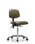 Vinyl Chair Chrome - Medium Bench Height with Seat Tilt & Casters in Taupe Supernova Vinyl VMBCH-CR-T1-A0-NF-CC-8809