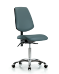 Vinyl Chair Chrome - Medium Bench Height with Medium Back & Casters in Colonial Blue Trailblazer Vinyl VMBCH-MB-CR-T0-A0-NF-CC-8546