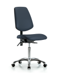 Vinyl Chair Chrome - Medium Bench Height with Medium Back & Casters in Imperial Blue Trailblazer Vinyl VMBCH-MB-CR-T0-A0-NF-CC-8582