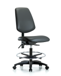 Vinyl Chair - Medium Bench Height with Medium Back, Seat Tilt, Chrome Foot Ring, & Casters in Carbon Supernova Vinyl VMBCH-MB-RG-T1-A0-CF-RC-8823