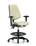 Vinyl Chair - Medium Bench Height with Medium Back, Seat Tilt, Adjustable Arms, Black Foot Ring, & Casters in Adobe White Trailblazer Vinyl VMBCH-MB-RG-T1-A1-BF-RC-8501