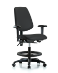 Vinyl Chair - Medium Bench Height with Medium Back, Seat Tilt, Adjustable Arms, Black Foot Ring, & Casters in Black Trailblazer Vinyl VMBCH-MB-RG-T1-A1-BF-RC-8540