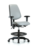 Vinyl Chair - Medium Bench Height with Medium Back, Seat Tilt, Adjustable Arms, Black Foot Ring, & Casters in Dove Trailblazer Vinyl VMBCH-MB-RG-T1-A1-BF-RC-8567