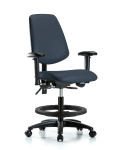 Vinyl Chair - Medium Bench Height with Medium Back, Seat Tilt, Adjustable Arms, Black Foot Ring, & Casters in Imperial Blue Trailblazer Vinyl VMBCH-MB-RG-T1-A1-BF-RC-8582