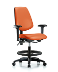 Vinyl Chair - Medium Bench Height with Medium Back, Seat Tilt, Adjustable Arms, Black Foot Ring, & Casters in Orange Kist Trailblazer Vinyl VMBCH-MB-RG-T1-A1-BF-RC-8613
