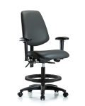 Vinyl Chair - Medium Bench Height with Medium Back, Seat Tilt, Adjustable Arms, Black Foot Ring, & Casters in Carbon Supernova Vinyl VMBCH-MB-RG-T1-A1-BF-RC-8823