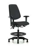 Vinyl Chair - Medium Bench Height with Medium Back, Seat Tilt, Adjustable Arms, Black Foot Ring, & Stationary Glides in Black Trailblazer Vinyl VMBCH-MB-RG-T1-A1-BF-RG-8540