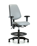 Vinyl Chair - Medium Bench Height with Medium Back, Seat Tilt, Adjustable Arms, Black Foot Ring, & Stationary Glides in Dove Trailblazer Vinyl VMBCH-MB-RG-T1-A1-BF-RG-8567