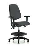 Vinyl Chair - Medium Bench Height with Medium Back, Seat Tilt, Adjustable Arms, Black Foot Ring, & Stationary Glides in Charcoal Trailblazer Vinyl VMBCH-MB-RG-T1-A1-BF-RG-8605
