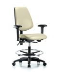 Vinyl Chair - Medium Bench Height with Medium Back, Seat Tilt, Adjustable Arms, Chrome Foot Ring, & Casters in Adobe White Trailblazer Vinyl VMBCH-MB-RG-T1-A1-CF-RC-8501