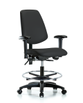 Vinyl Chair - Medium Bench Height with Medium Back, Seat Tilt, Adjustable Arms, Chrome Foot Ring, & Casters in Black Trailblazer Vinyl VMBCH-MB-RG-T1-A1-CF-RC-8540
